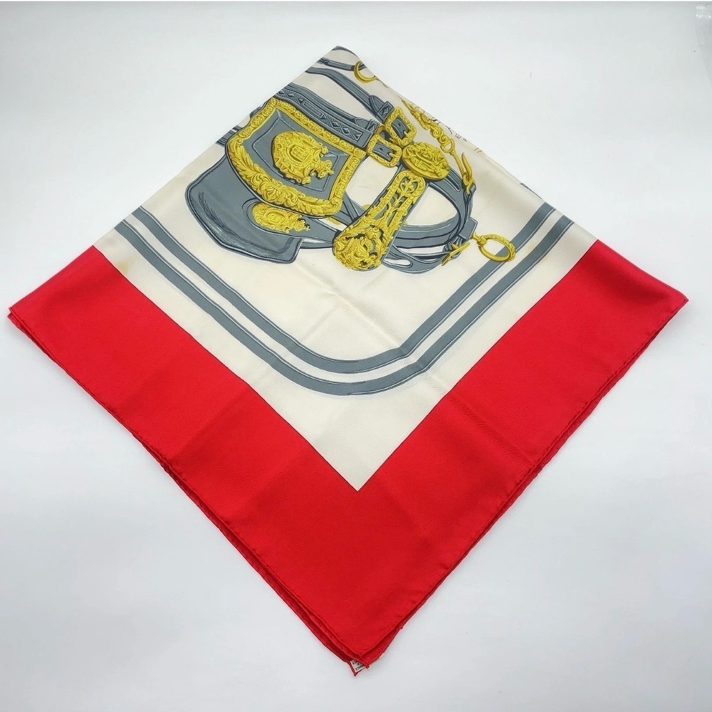 HERMES Iconic “Brides de Gala” Red Silk Luxury Equestrian Silk Scarf - Picture 7 of 11